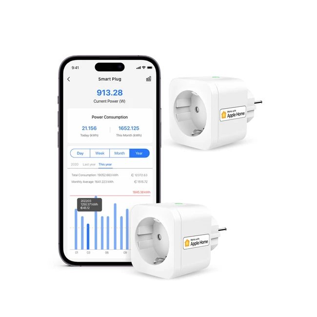 Presa Intelligente Refoss con Monitoraggio Energia - Compatibile con Apple HomeKit, Alexa e Google Home - Timer 3840W 16A - 2 Pezzi