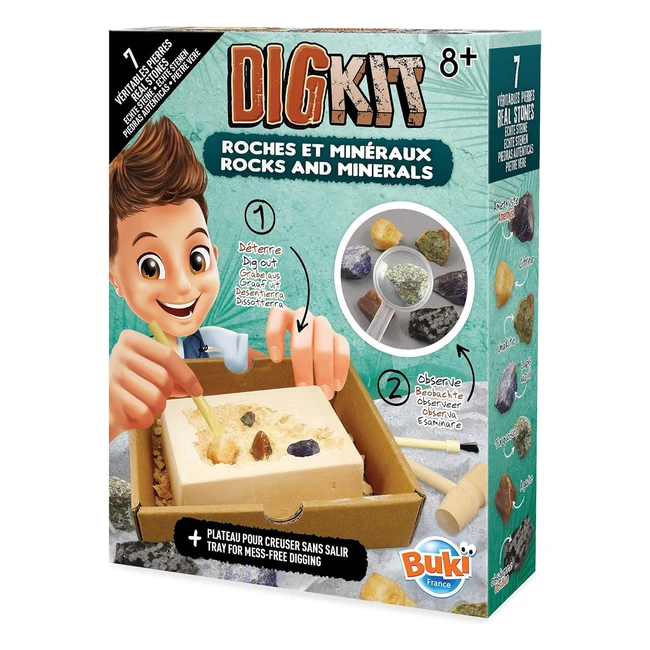 Buki 440 Roches et Minéraux - Bloc de Plâtre à Creuser avec 7 Pierres à Collectionner