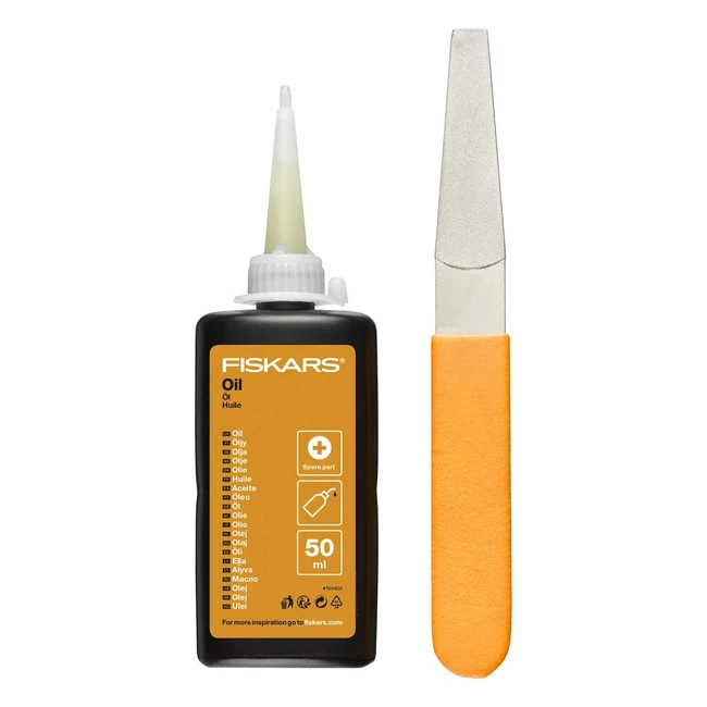 Kit de Mantenimiento Fiskars para Herramientas de Corte de Jardín - Lima de Diamante, Aceite e Instrucciones de Uso