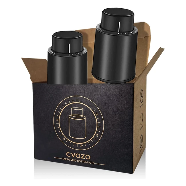 Tappo Vino Sottovuoto Cvozo - Mantieni il Vino Fresco per Settimane - Riutilizzabile - Indicatore Data - Regalo