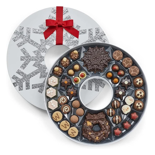 Hotel Chocolat Wreath Box - 40 Chocolates Snowflakes Ribbon-Tied Gift Box