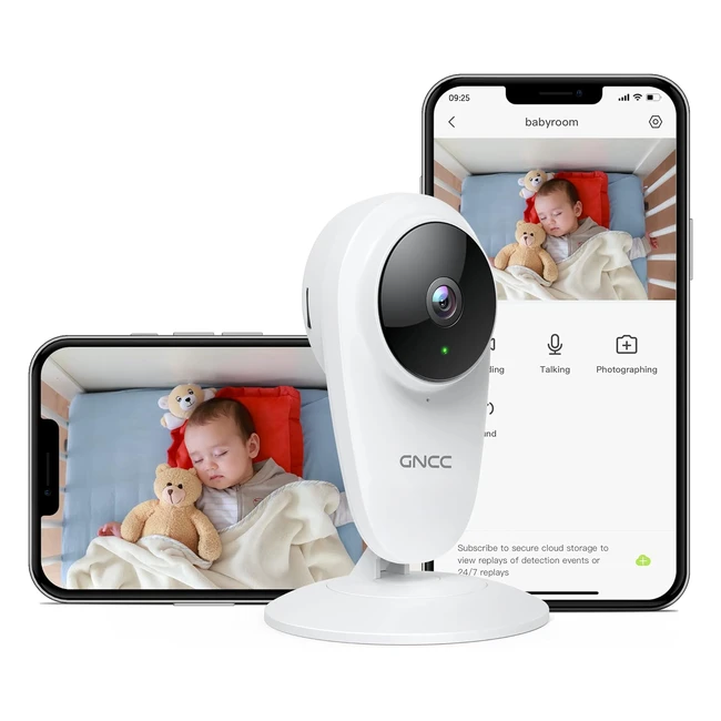 Cámara vigilancia bebé GNCC 2K con visión nocturna, monitoreo remoto, audio bidireccional, compatible con Alexa y Google Assistant, almacenamiento en la nube - C1Pro