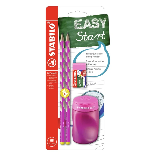 Lpiz de grafito ergonmico Stabilo Easygraph S para zurdos - Set escolar rosa