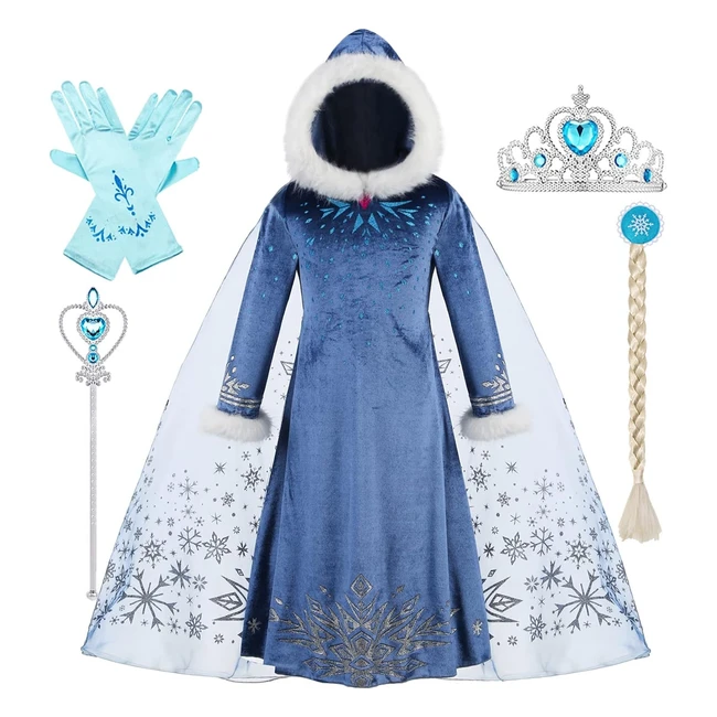 Déguisement fille Reine des Neiges Elsa avec capuche - Robe princesse costume enfant - Anniversaire fête Halloween Noël Carnaval cosplay
