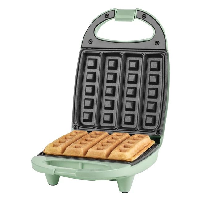 Gaufrier batonnets Petra PT5419NGRVDE - Plaque antiadhésive - 520W - Préchauffage 3min - Compact - Nettoyage facile - Vert pastel