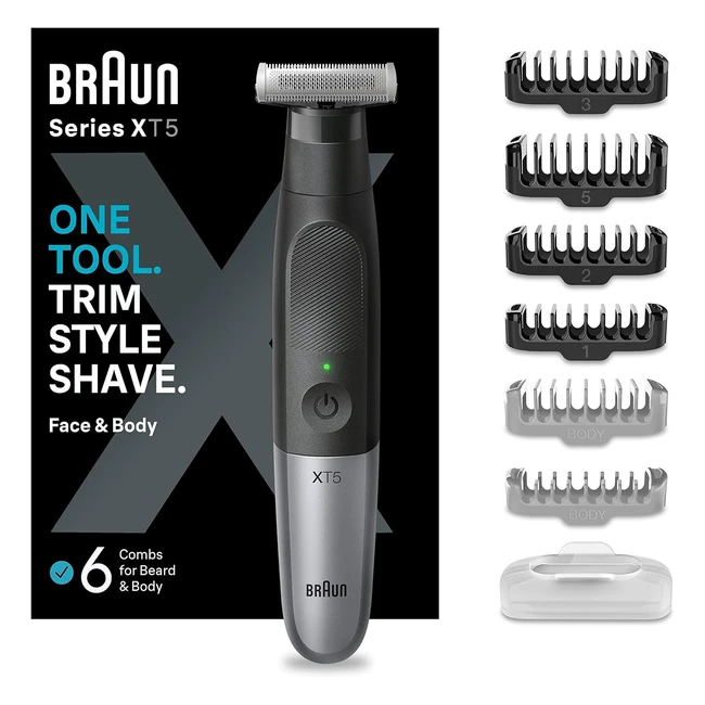 Braun Series X XT5200 Herren Barttrimmer Körperhaartrimmer Elektrischer Rasierer Professioneller Haarschneider 6 Aufsätze für Gesicht und Körper 45 Minuten kabellose Betriebszeit Wasserdicht Vatertag