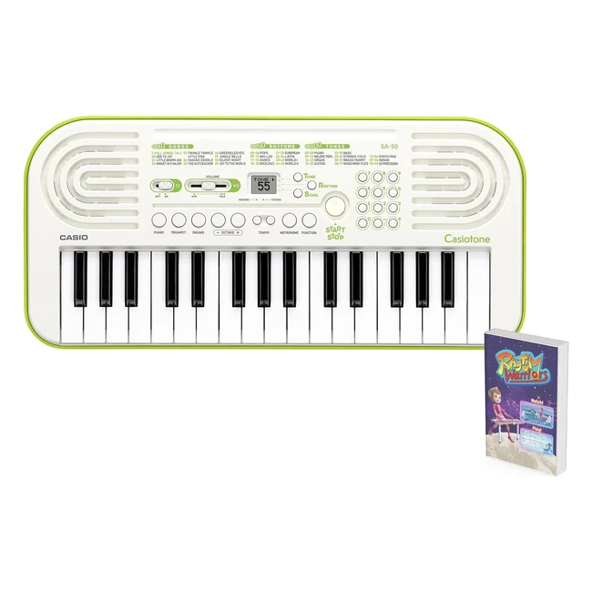 Casio SA50 32 Minikeys Keyboard - White/Green - High-Quality Tones & Rhythm Patterns