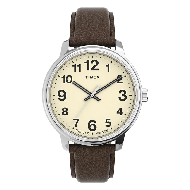 Timex Easy Reader Men's 43mm Leather Strap Watch - Classic Design, Free Delivery