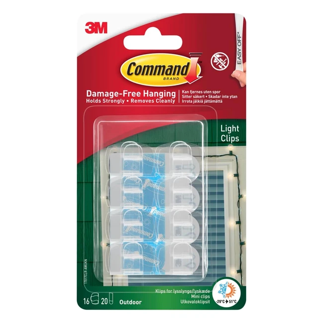 Command Outdoor Decorating Light Clips for Christmas - 16 Mini Hooks and 20 Small Adhesive Strips