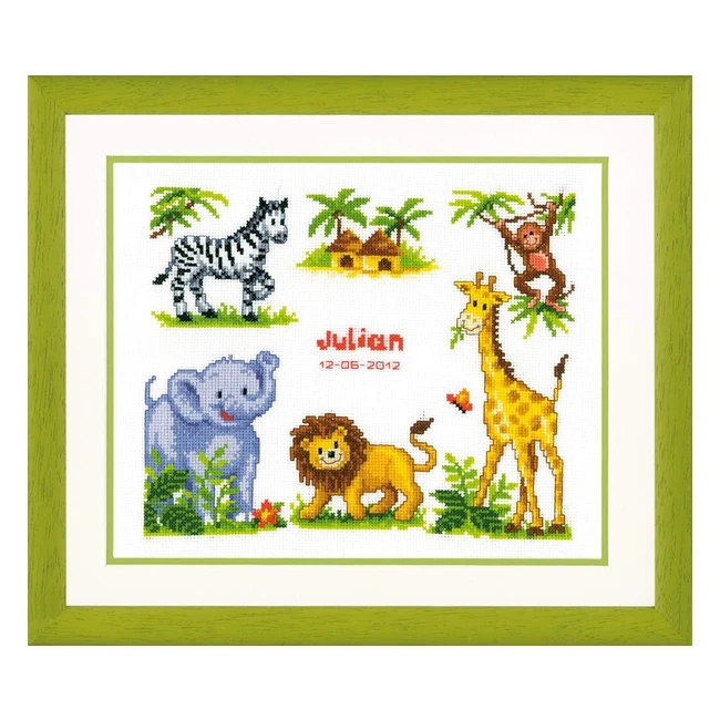 Kit broderie point compté animaux safari Vervaco 1234 - Toile 100% coton, fil DMC, instructions multilingues