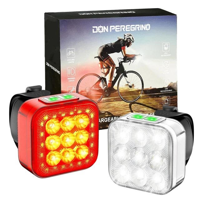 Luces Bicicleta Donperegrino Recargables USB-C | Impermeable IPX6 | Hasta 60h de Autonomía