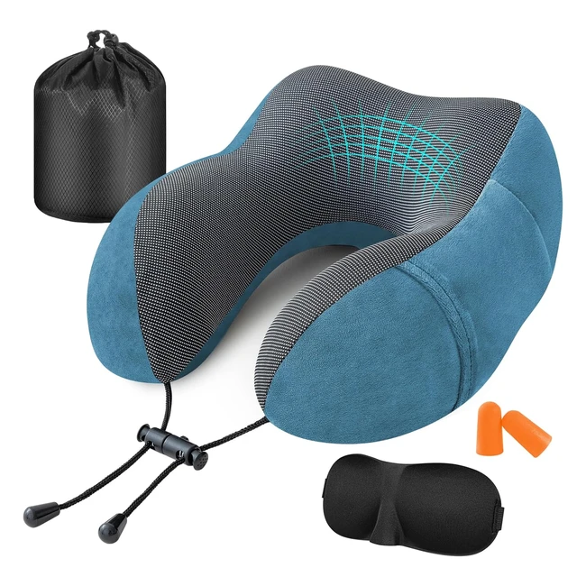 Cuscino da Viaggio Memory Foam Jiancrate - Supporto Perfetto per Collo - Inclusa Maschera per Dormire - Trasportabile