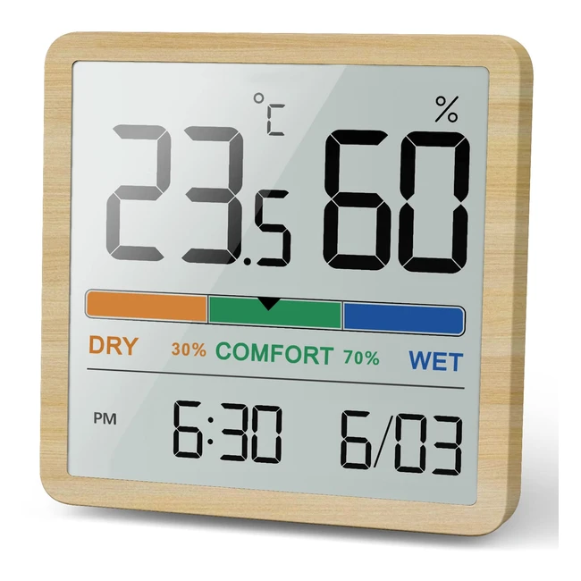 Noklead Room Thermometer Hygrometer - Accurate Digital Temperature Humidity Meter with Clock - Wood Grain