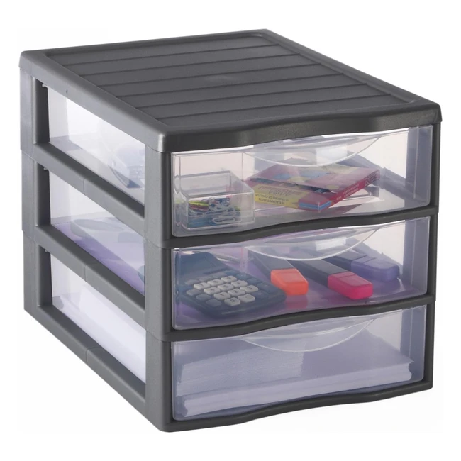 Cassettiera Plastica Sundis 4218013 - 3 Cassetti Grigio A4