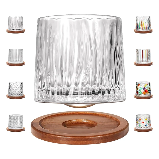 Rotatable Crystal Whiskey Glass 275ml10oz - Quality Craftsmanship, Thickened Base, Hemispherical Bottom - 1 Piece