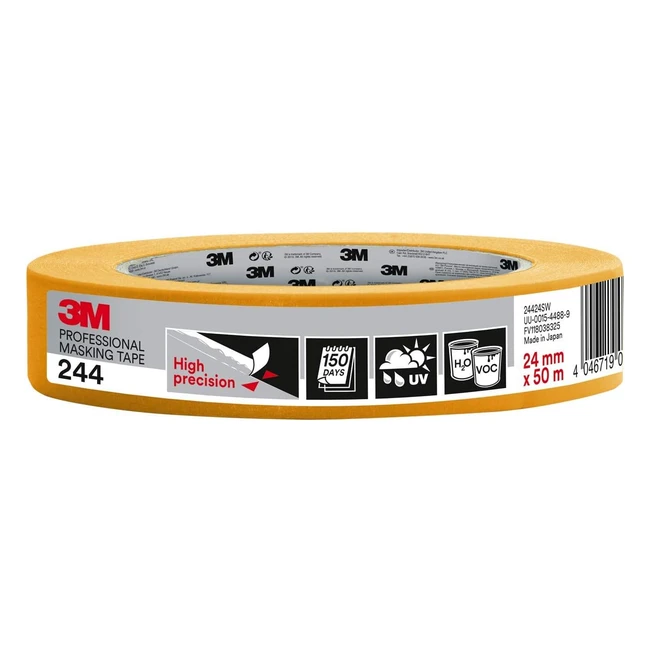 Ruban de masquage 3M 244 - Haute précision, adhésivité moyenne - Résiste aux UV intérieur/extérieur - 24mm x 50m