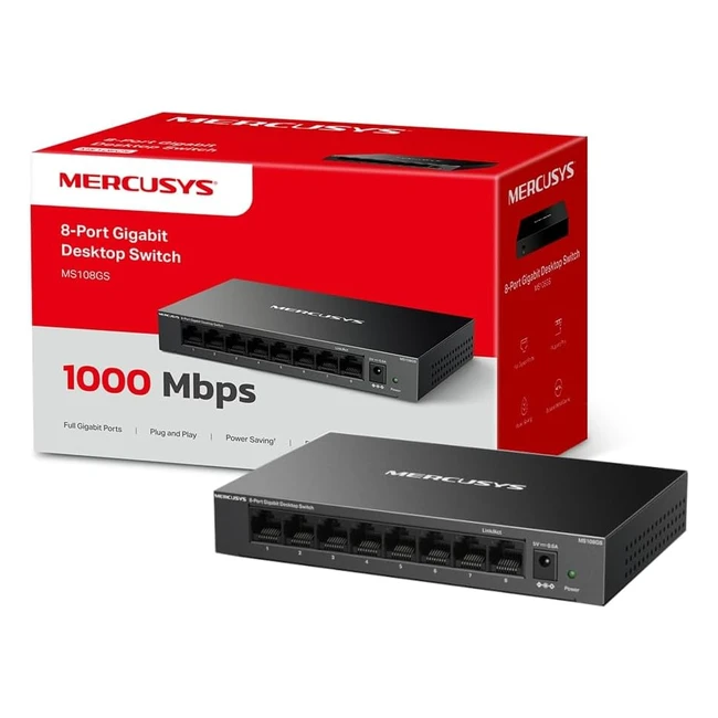 Mercusys 8-Port Gigabit Desktop Switch - 8 10/100/1000Mbps Ports - Auto-Negotiation - Power Saving - Plug & Play
