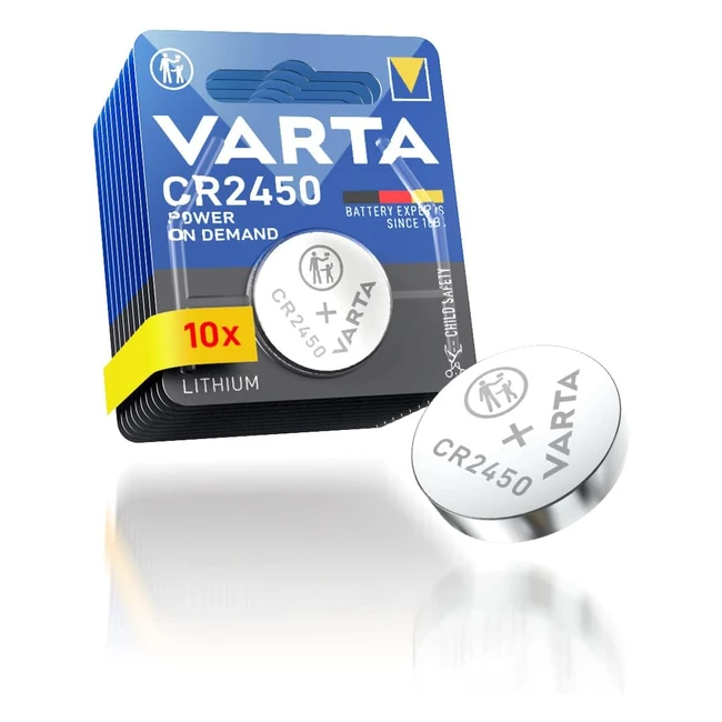 Varta Piles Bouton CR2450 - Lot de 10, Lithium 3V, Emballage Sécurisé, Pour Smart Home, Clés de Voiture et Plus