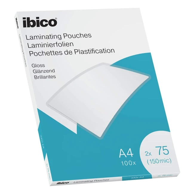 ibico A4 Laminating Pouches - Gloss Finish - 150 Micron - Pack of 100 - Crystal 
