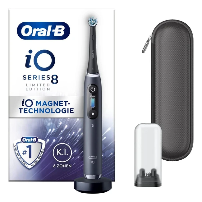 Oral-B IO Series 8 Elektrische Zahnbürste 6 Reinigungsmodi für Zahnpflege Magnetische Technologie Farbdisplay Reiseetui Limited Edition Black Onyx