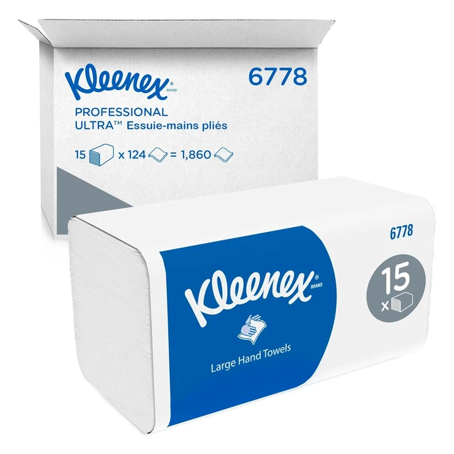 Kleenex Asciugamani Intercalati Grande 6778 - 2 Veli Morbidi e Assorbenti - Confezioni da 15 - Totale 1860 - Bianco