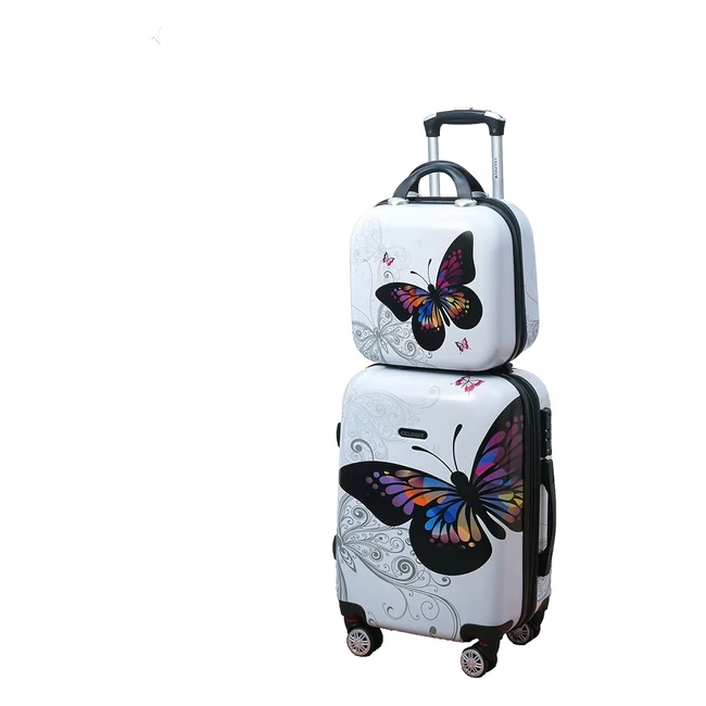 Valise en polycarbonate CELIMS, 4 roulettes doubles, cadenas TSA, plus de contenance avec soufflet blanc cabine et vanity