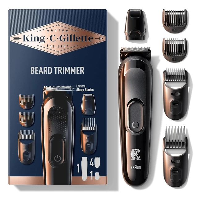 King C Gillette Beard Trimmer - Cordless Lifetime Sharp Blades 4 Combs