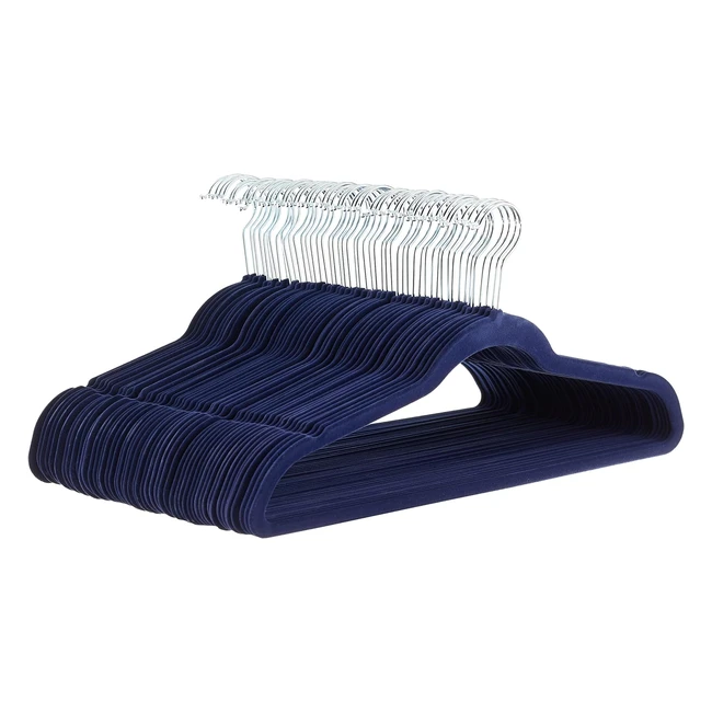 Amazon Basics Slim Velvet Nonslip Suit Clothes Hangers Navy Blue/Silver - Pack of 50