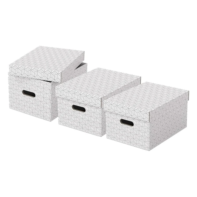 Esselte Medium Storage Box with Lid - Pack of 3 - 100 Recycled Cardboard - Geom