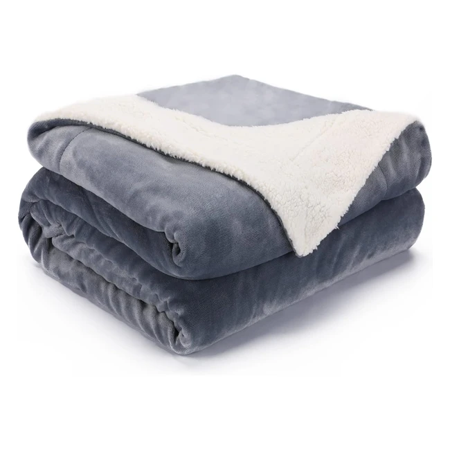 Sweetnight Sherpa Fleece Blanket - Super Soft Flannel - All Season - 130x150cm - Grey