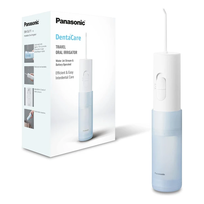 Panasonic EWDJ11 Compact Portable Water Flosser - Cordless Oral Irrigator with 2 Pressure Levels - Travel Use - White/Blue