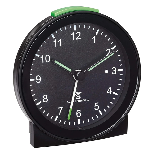 Réveil radio TFA Dostmann 60151701 avec aiguilles luminescentes, silencieux et fonction snooze - Noir