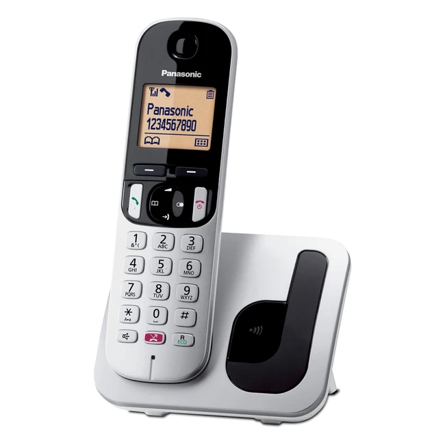 Teléfono inalámbrico Panasonic KXTGC250 para personas mayores, bloqueo de llamadas, pantalla fácil de leer, manos libres, reloj despertador, plateado
