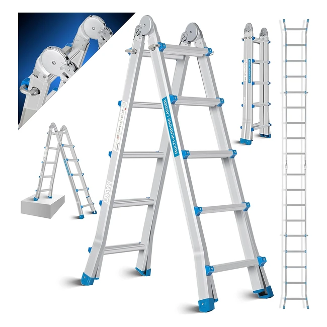 Masko Aluminium Teleskopleiter, Mehrzweckleiter, Klappleiter, beidseitig verstellbare Stehleiter