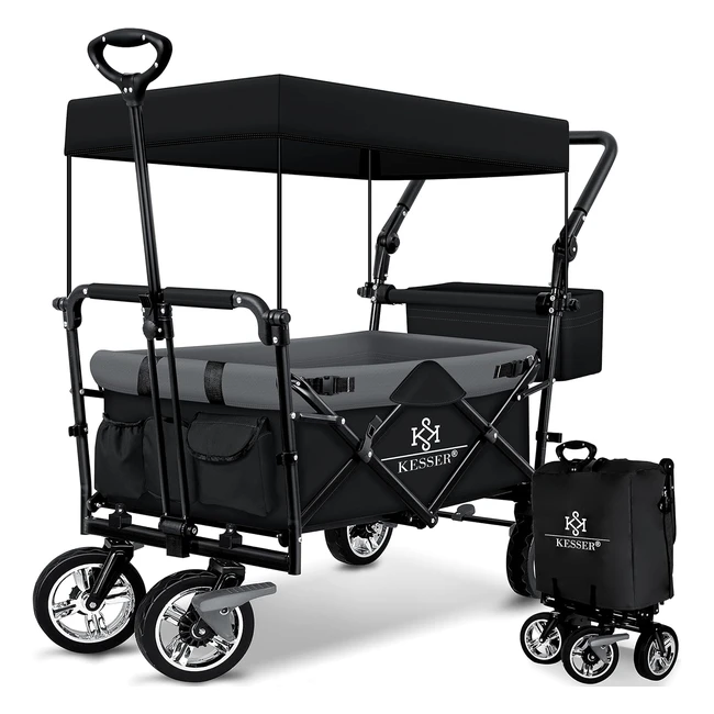 Kesser GT9000 Faltbarer Bollerwagen mit Dach Transportkarre 2 x 3-Punkt-Gurtsy