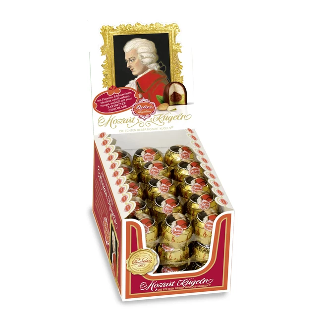 Reber Mozartkugeln 45er Packung - Echte Zartbitterschokolade, Marzipan und Nougat