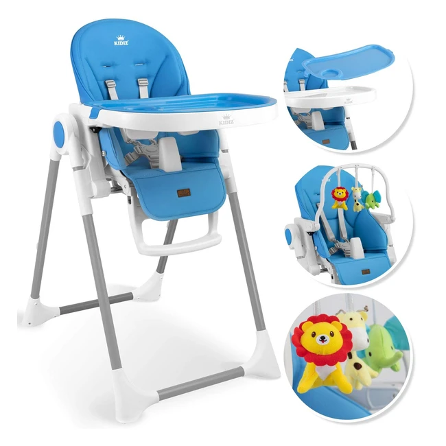 Kidiz 3in1 Hochstuhl Kinderhochstuhl inkl. Spielbügel, Babyliege, Kombihochstuhl, Babyhochsitz, 7-fach höhenverstellbar, verstellbare Rückenlehne, mitwachsend, ab 0 Monate bis 6 Jahre, Babystuhl, Blau