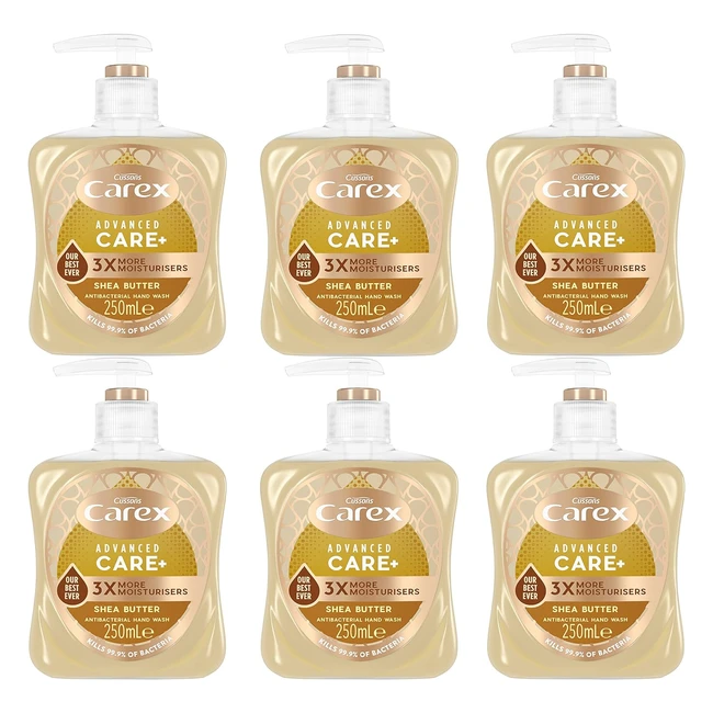 Carex Advanced Care Shea Butter Antibacterial Hand Wash - Pack of 6 - 3x Moisturisers - Soft Hands