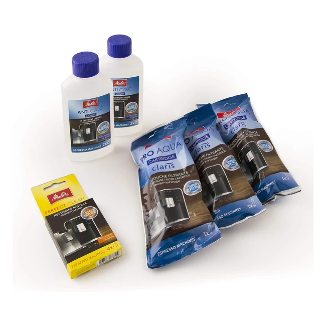 Melitta 6er Pflegeset für Kaffeevollautomaten und Espressomaschinen - ProAqua Wasserfilter, Flüssigentkalker, Reinigungstabs