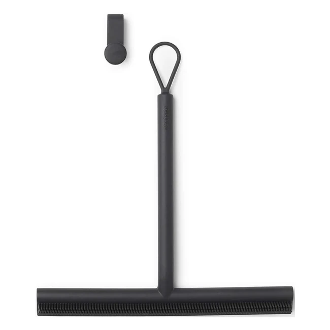 Brabantia Silicone Shower Squeegee with Hook - Dark Grey, Anti-Streak Cleaning Wiper for Bathroom Glass & Tile