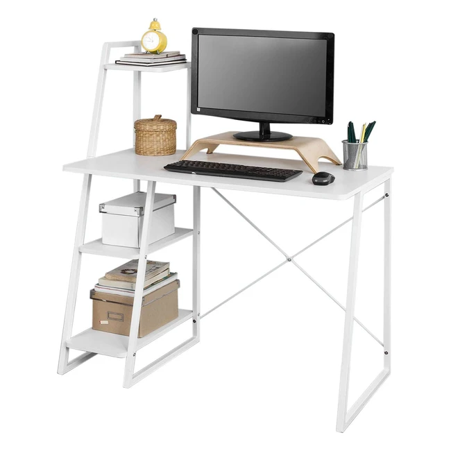 Bureau informatique SoBuy FWT29W avec 3 étagères - Cadre métal blanc