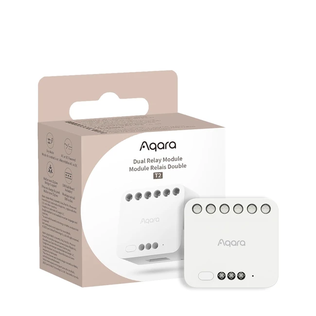Aqara Dual Relay Module T2 - Matter Compatible - Dry Contact Mode - Garage Doors & Boilers - HomeKit, Google Home, Alexa