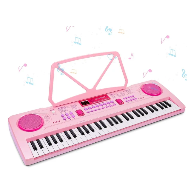 Renfox Teclado Piano 61 Teclas USB - Portátil y con Micrófono - Ideal para Principiantes - Rosado