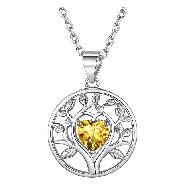 Collier Arbre de Vie Femme Plaqué Argent avec Pierre de Naissance - Chaine Ajustable 45.5cm - Bijoux Porte Bonheur