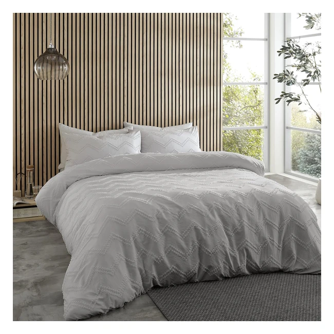 Catherine Lansfield Chevron Clipped Jacquard Double Duvet Cover Set - Natural