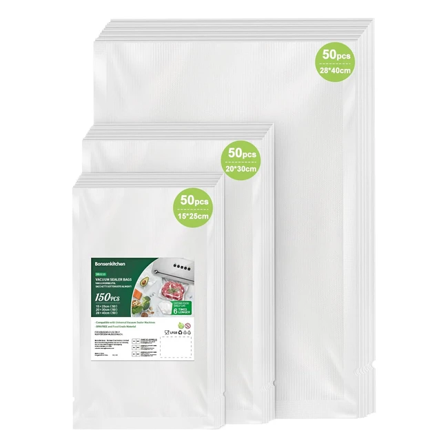 Bolsas al Vacío Bonsenkitchen - 50 bolsas en 3 tamaños - Conservación y Cocción Sous Vide