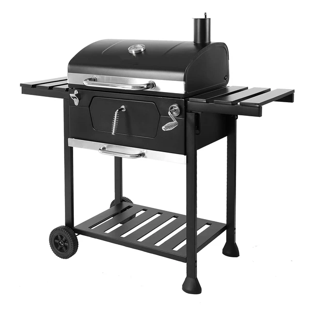 Barbecue a Carbonella Mastercook Mia - Robusto e Stabile - Doppia Griglia - Termometro e Regolazione Cestello - Ripiani Laterali