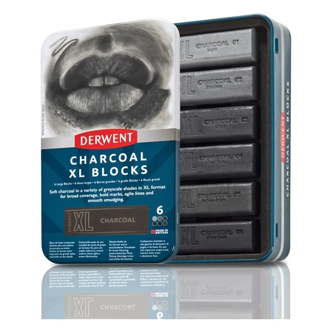 Derwent Charcoal XL Blocks Set of 6 - Professional Quality