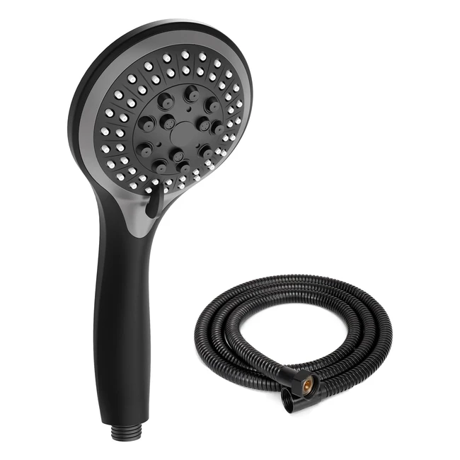 Vehhe Shower Head and Hose Set - 5 Spray Modes, Water Saving, High Pressure - Black and Gray