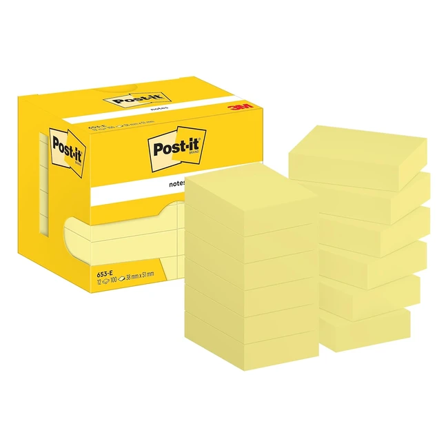 Post-it Notes Jaune Canari - Pack de 12 blocs - 100 feuilles par bloc - 51 mm x 38 mm - Jaune Pastel - Prise de notes, listes de tâches et rappels